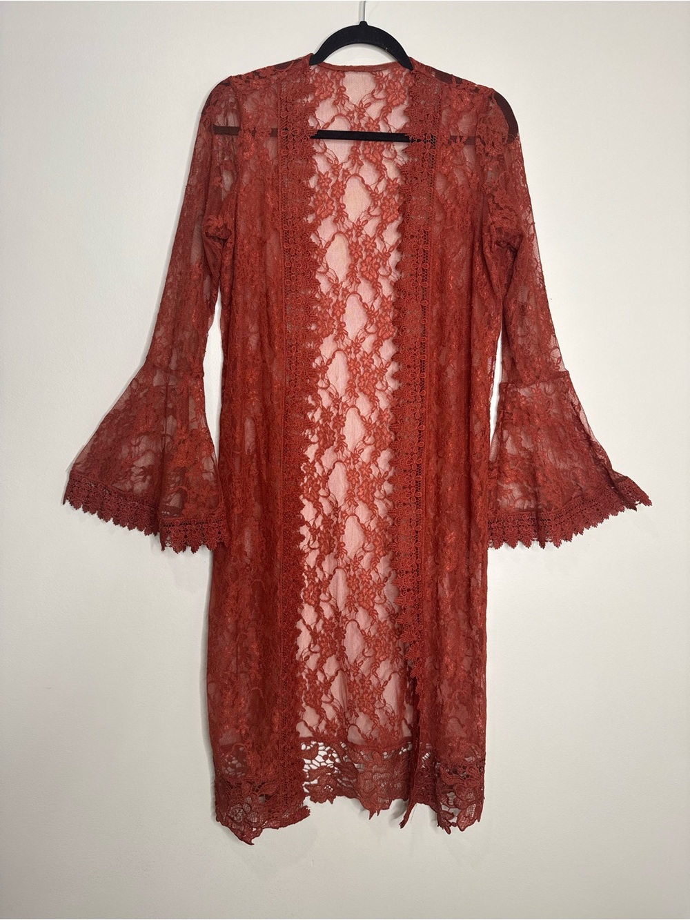 Fairycore Lace Boho Witchy Festival Kimono Open Front Rust Orange